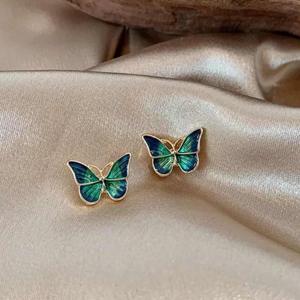 Elegant Blue and Green Butterfly Earrings